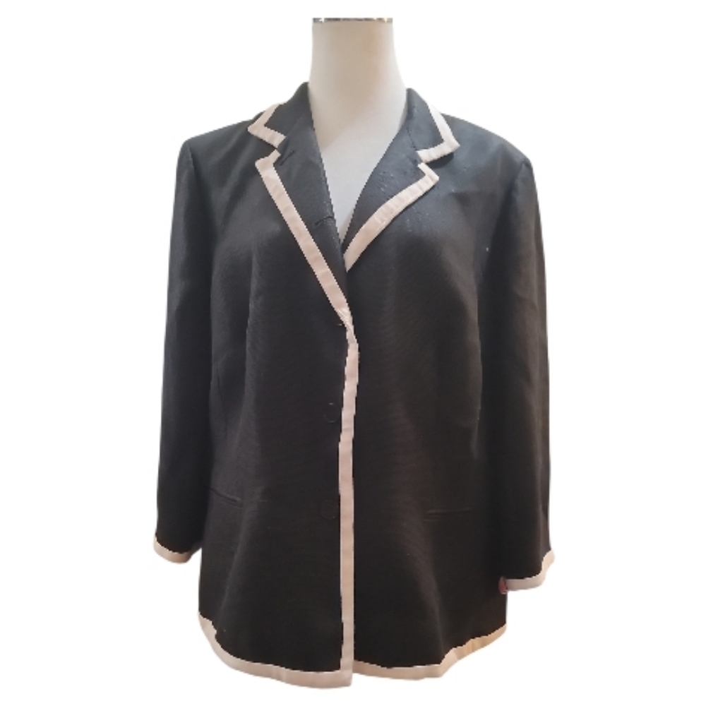 Lauren Ralph Lauren black white linen blazer suit jacket coat 14w - Picture 2 of 8